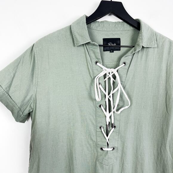 Rails Size S Linen Rayon Mini Shirt Dress Lace-Up Neck Green Sage - Picture 2 of 8